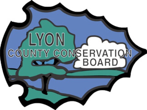 Lyon County Conservation Board logo: Arrowhead outline surrounding a nature scene.