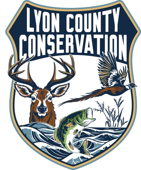 Lyon County Conservation Board logo: Arrowhead outline surrounding a nature scene.